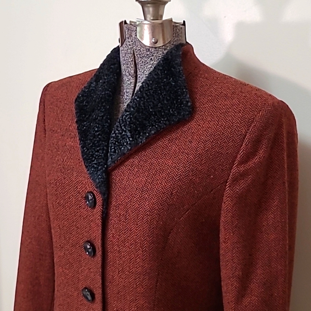 Vintage Le Suit Petite Rust Tweed Skirt Suit Blazer Jacket Size 8P - Picture 3 of 13